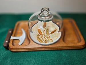Vintage Goodwood Wheat Design Glass Dome Lidded Cheese & Cracker Tray
